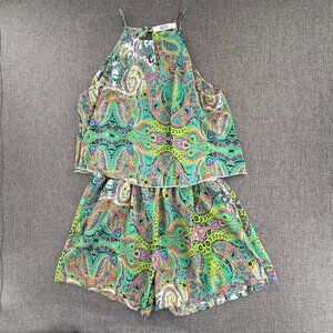 MOD Romper Relaxed Fit Paisley Sleeveless Multicolor LARGE Pockets Lightweight